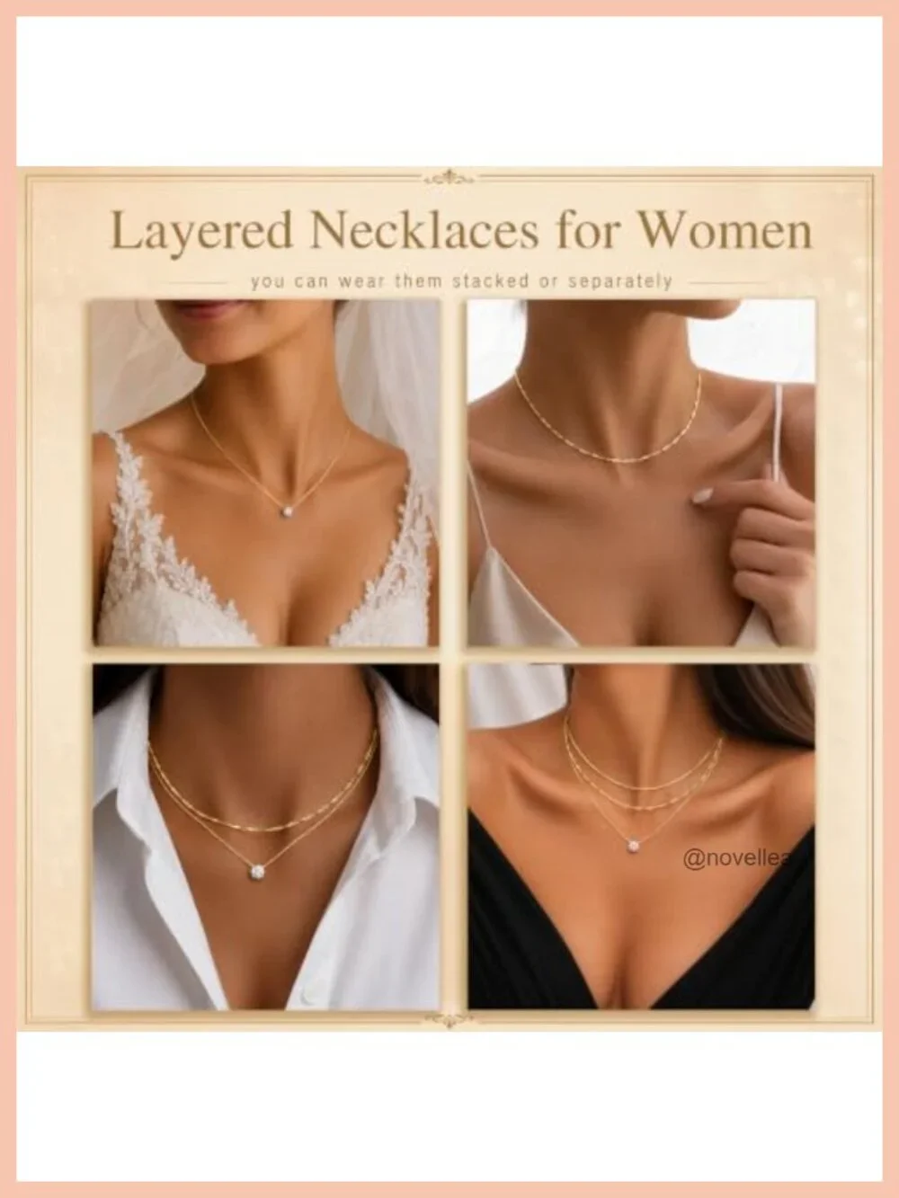 Layered Dainty Necklace Set, 14K Gold Plated Choker with Cubic Zirconia